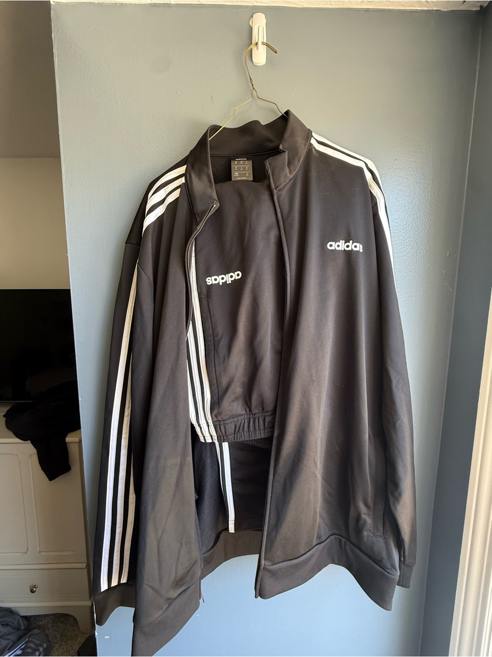 adidas black with white stripes tracksuit